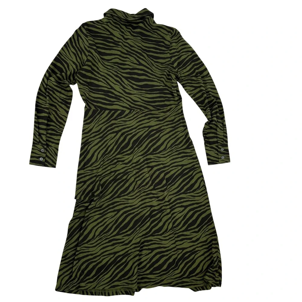 Boden Olive Green Zebra-Print Midi Shirt Dress - Picture 3 of 7